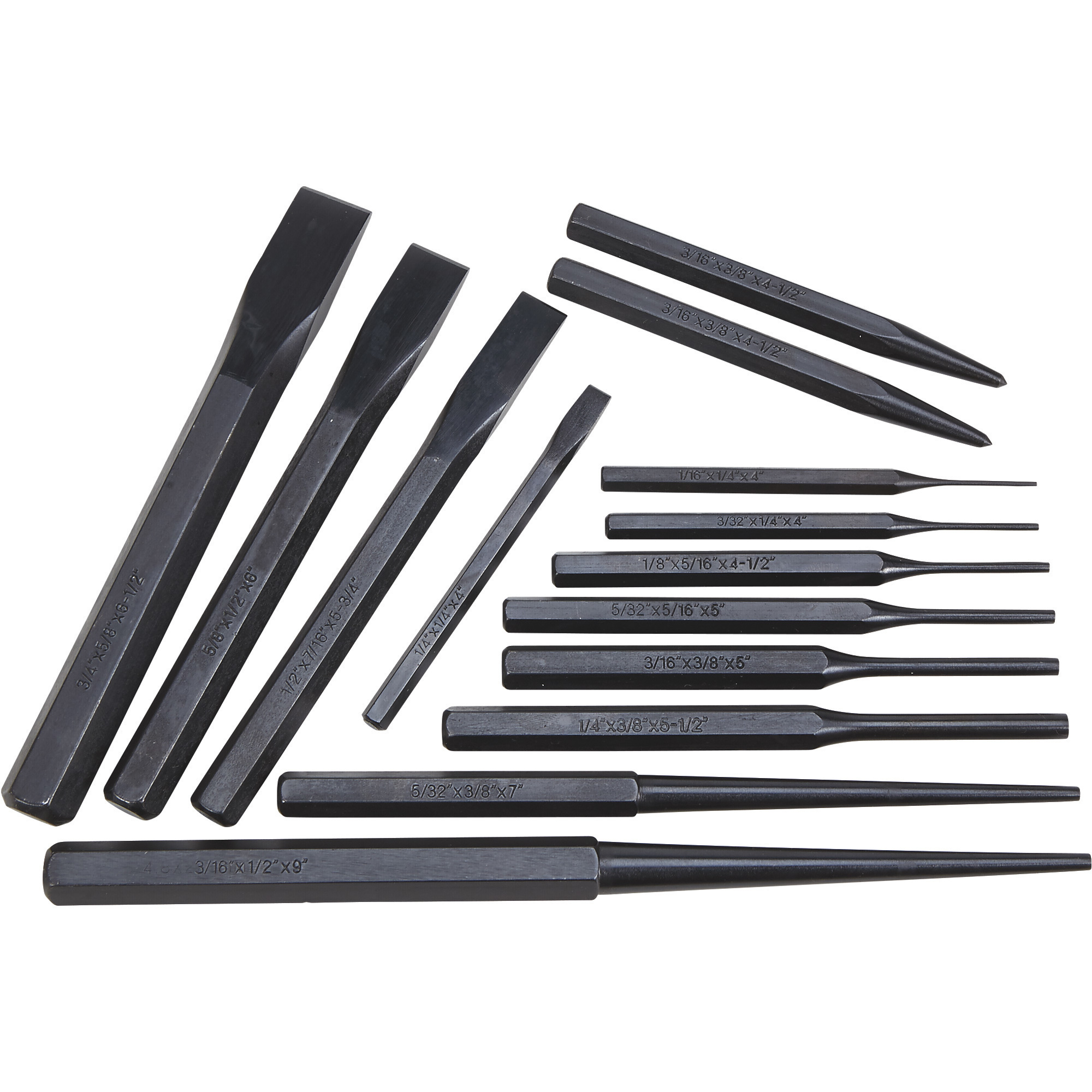 Ironton 14-Pc. Punch and Chisel Set, 40Cr Steel, Heat-Treated, Black Oxide Finish